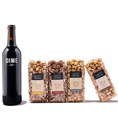 Wine Gift Basket paired with Caramel Corn