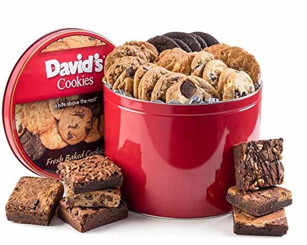 Gourmet Cookie Gifts on Amazon, David's Cookies and Brownies 5 pound tin