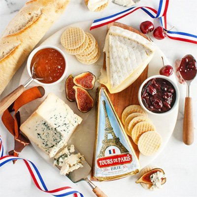 A Selection of French Cheeses and crackers for a cheese gift basket