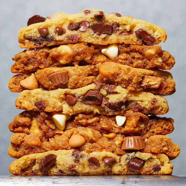 A stack of chocolate chip peanut butter cookies from Milk Bar Bakery